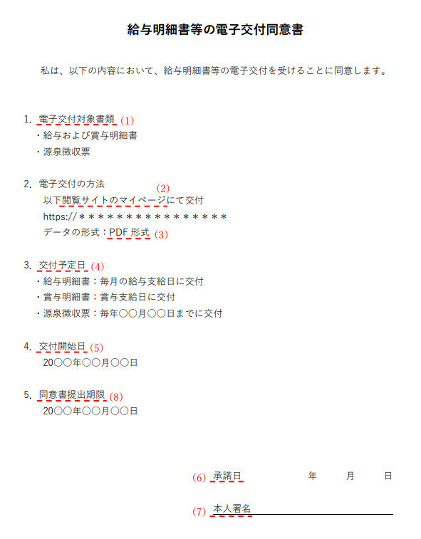 給与明細書などの電子交付同意書 サンプル2